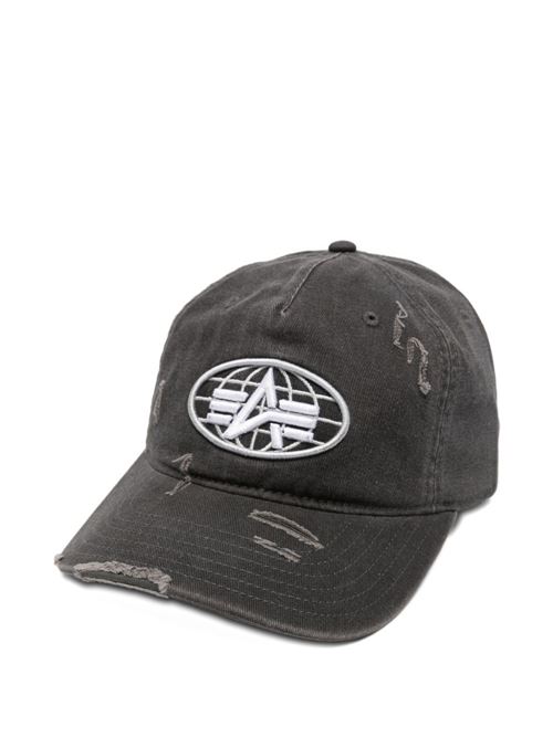 Cappello uomo Alpha Industries nero effetto distressed con logo ricamato Alpha Industries | 26690403